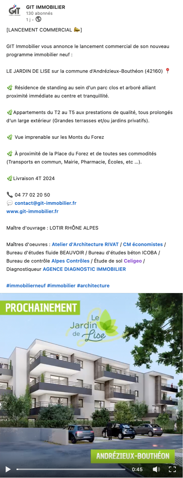 post linkedin lancement commercial le jardin de lise